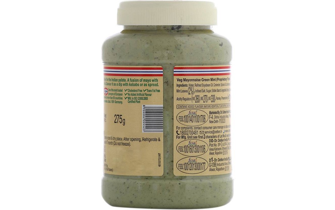 Dr. Oetker Fun foods Veg Mayonnaise, Green Mint   Plastic Jar  275 grams